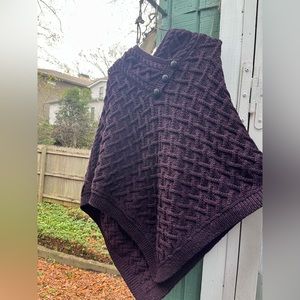 Aran crafts NUA dark purple merino wool knit poncho